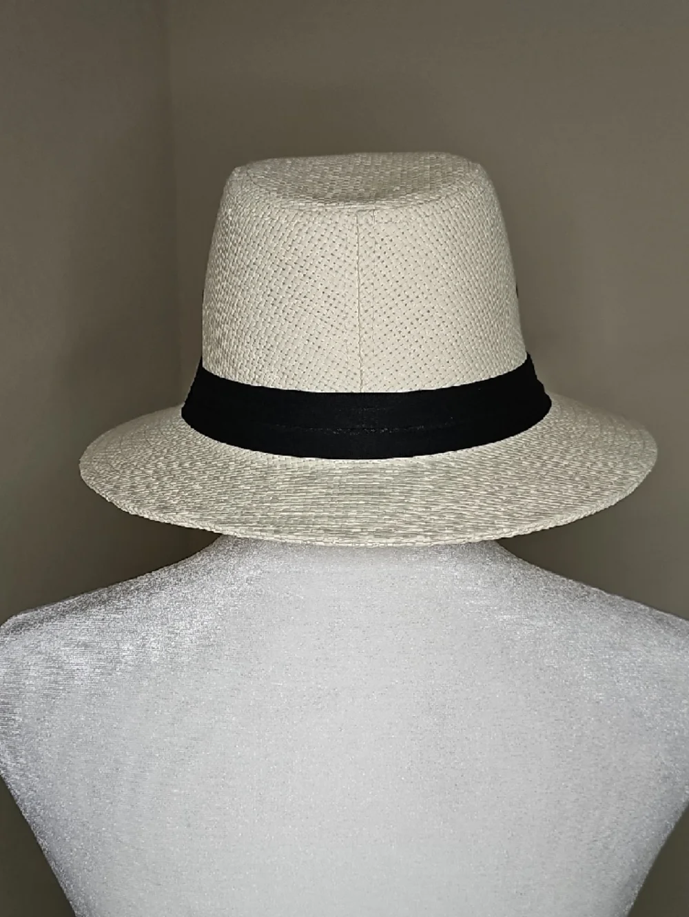 Panama Jack Cream Straw Fedora Safari Hat with 2-Pleat Black Band L - Picture 4 of 10